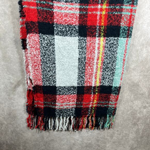 American Eagle Scarf Womens One Size Multicolor Plaid Flannel‎ Fringe Trim Boho - Picture 3 of 8